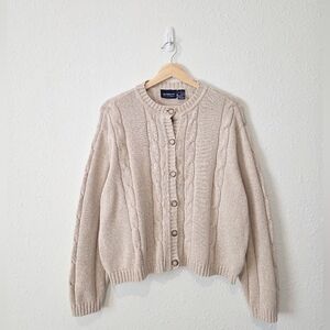 Vintage Neutral Cotton Cable Knit Cardigan XL